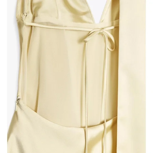 Zara butter yellow SATIN EFFECT FOULARD DRESS - Picture 8 of 14
